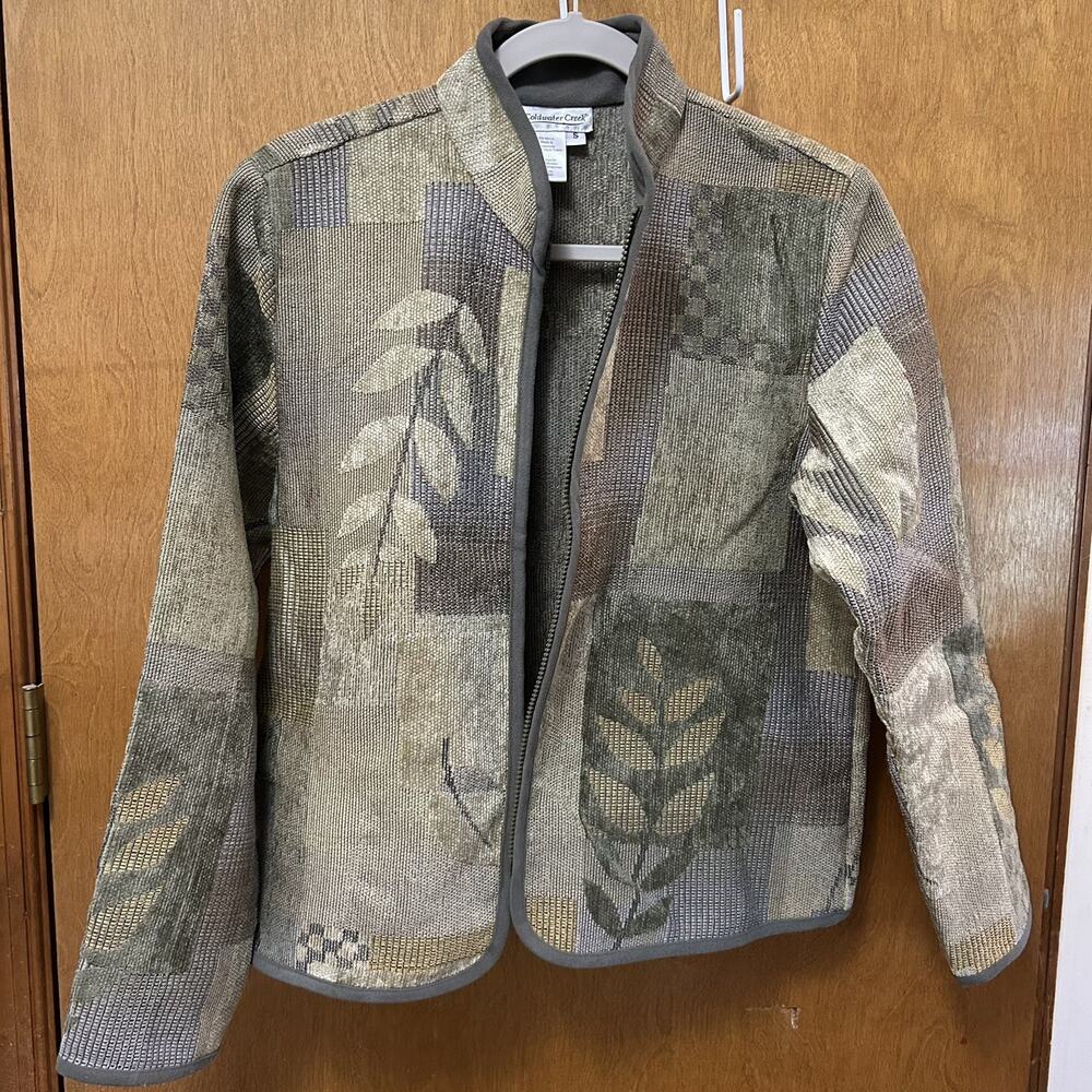 Coldwater Creek Tapestry Jacket Womens Small Green Patchwork Botanical Boho